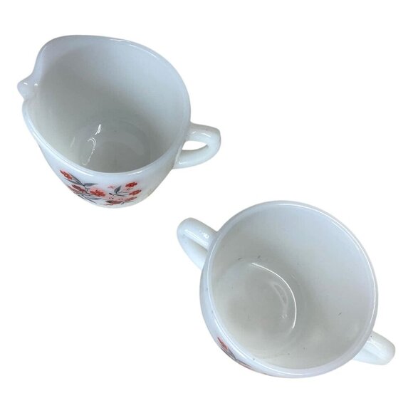 Fire King Primrose Floral Creamer & Sugar Bowl Set Milk Glass Anchor Hoc… - Picture 3 of 5